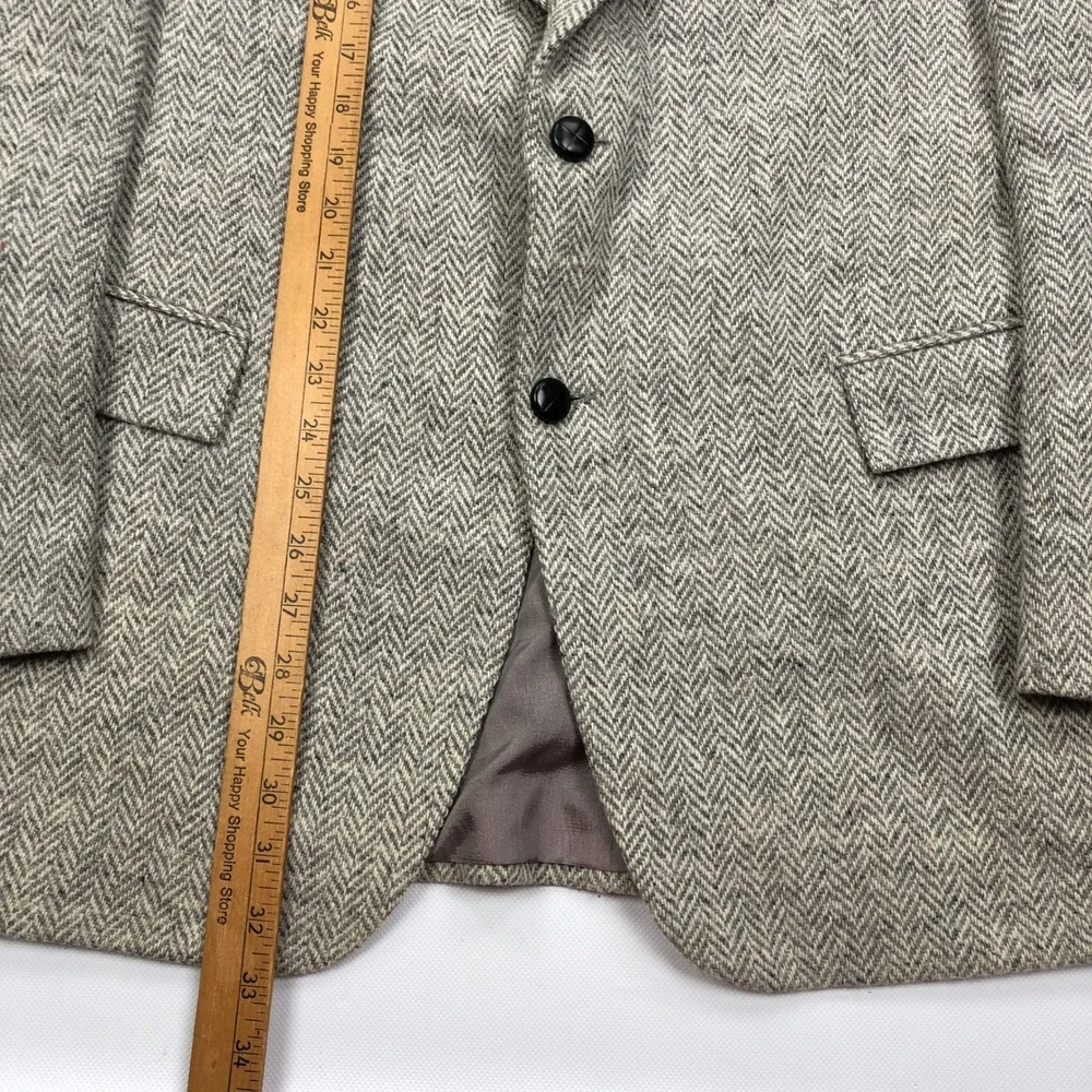 Harris Tweed for Moores Mens Gray Herringbone Wool Blazer Sport Coat 44R
